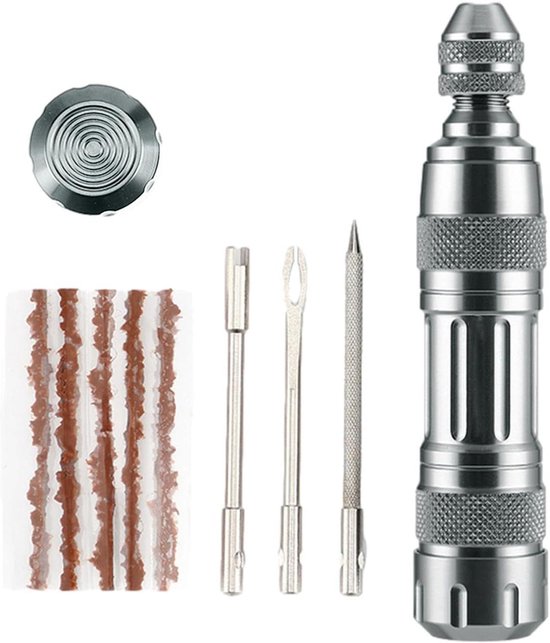 Tubeless Bandenreparatieset - Fiets Lekke Band Reparatie - Snelle Bandenreparatie - Inclusief Bandenruimer - 5 Spekstrips - Zilver