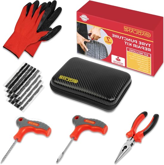 Tubeless Bandenreparatieset - Lekke Banden Kit - Noodsituaties Onderweg - Universele Toepassing - 7 Delig - Zwart