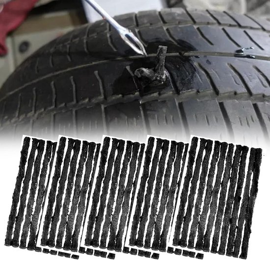 Tubeless Bandenreparatieset - Universele Reparatiestrips voor Auto & Motor - Zwart, 100x3.5mm (50 stuks) van Valma