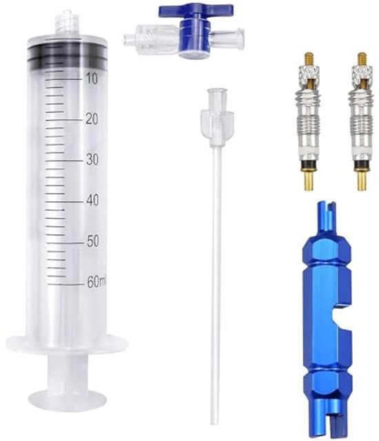 Tubeless MTB-spuit voor eenvoudige bandenreparatie - 60 ml, Presta-ventielverwijderingsgereedschap