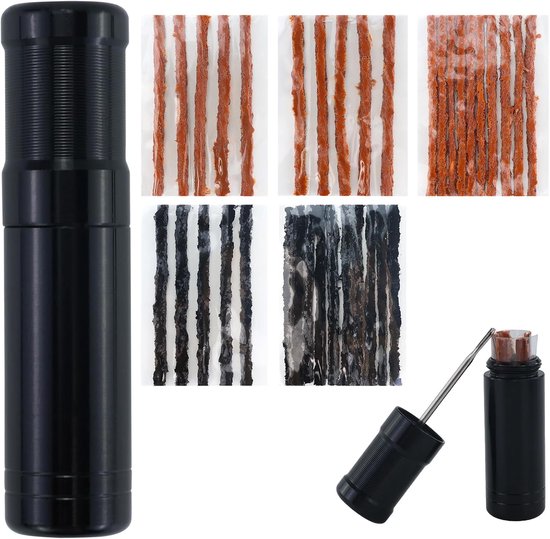 Tubeless Reparatieset - Fietsband Plakset - Banden Snel Repareren - Inclusief Vorkruimer - 35 Plakstrips - Zwart Bruin van Merkloos