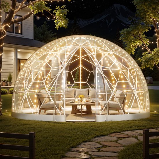 Tuin Koepeltent - Geodetische Koepelkas / Bubbeltent - 3,6 x 2,2 m - Voor 4-7 Personen - PVC - Met venster - Transparant van SvenskaV©