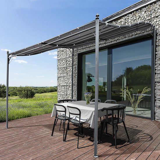 Tuin Pergola 3x3m - Waterdicht Zonnescherm - Met 16 Afwateringsgaten - UV Beschermend Dak - Stalen Frame - Grijze Partytent