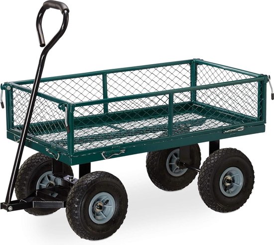 Tuinkar met luchtbanden - handige bolderkar voor buiten - transportkar met inklapbare zijkanten - 150 kg - groen van De Boogschutter