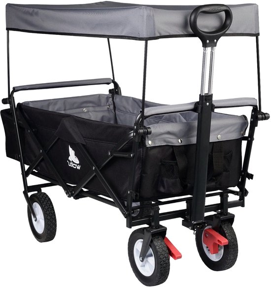 Tuinkar – Opvouwbare - Met Dak - Wagen - Strand - Bolder - Boodschappen - Transport - Remwielen - Stalen Frame –Zonbescherming - Heavy-duty - Draagbare Trolley - Draagvermogen 80kg - Antraciet van Merkloos