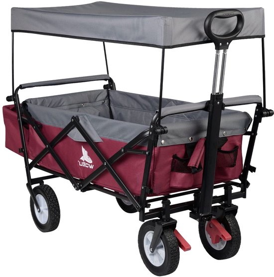 Tuinkar – Opvouwbare - Met Dak - Wagen - Strand - Bolder - Boodschappen - Transport - Remwielen - Stalen Frame –Zonbescherming - Heavy-duty - Draagbare Trolley - Draagvermogen 80kg - Fuchsia van Merkloos
