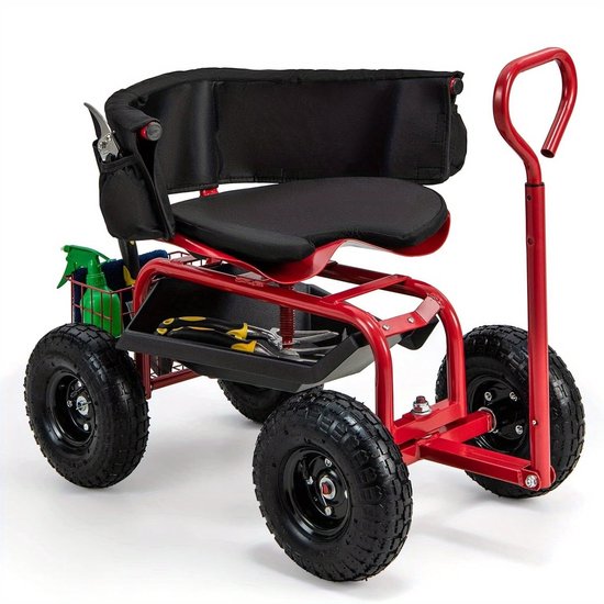 Tuinkar – Tuintrolley – Tuinwagen – Afvaltrolley – Bolderkar – Met 360° Draaibare Zitting – Met Verstelbare Duwstang en 25,4 cm All-Terrain Banden van Merkloos