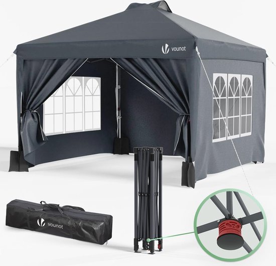 Tuinpaviljoen 3x3 m met Pop-Up Tent, Waterdicht, UV-Bescherming en Verstelbare Hoogte - Eenvoudige Installatie en Draagtas van T