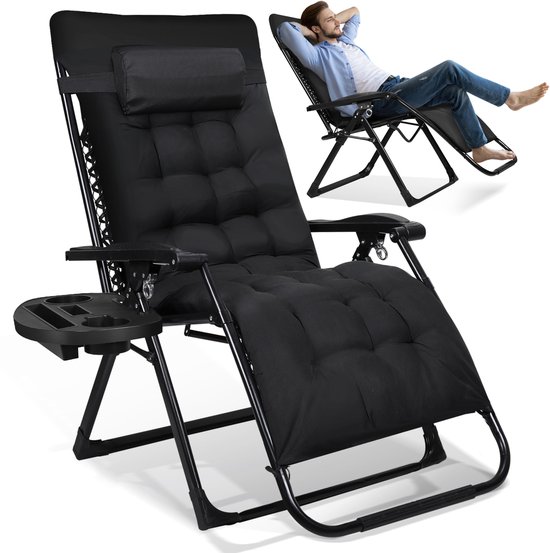 Tuinstoel - Opvouwbaar Tuinstoel - 96°-120° - Metaal - Verstelbare Tuinstoel - Belastbaar tot 200 kg - Zwart van Merkloos