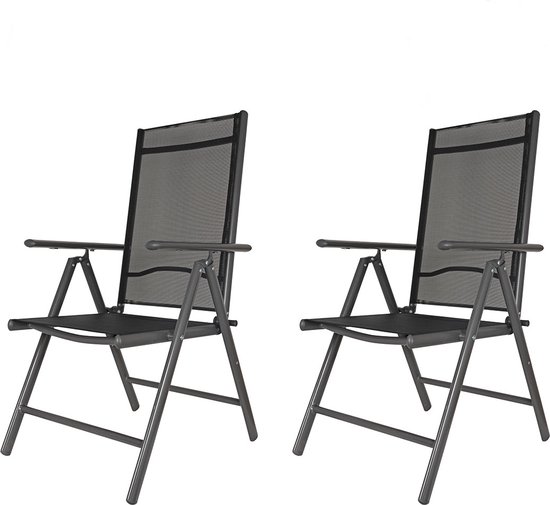 Tuinstoelen Verstelbaar 2 Stuks - 8 Standen - Tuinstoelen Aluminium - Ligstoel - Verstelbare Tuinstoel - Campingstoelen - D56 x B54 x H106 cm Antraciet van Merkloos