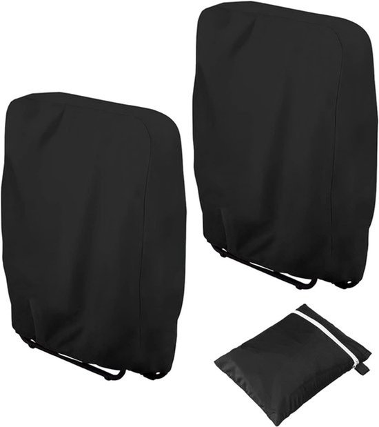 Tuinstoelhoes Inklapbare Stoel - Set van 2 Stuks - 110 x 71 cm - Waterdichte Beschermhoes voor Campingstoel & Relaxstoel - Zwart - Met Trekkoord & Opbergtas