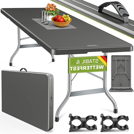 Tuintafel Inklapbaar - Klaptafel Buffet - Feest Buiten - Extra Breed - 220 x 70 cm - Antraciet