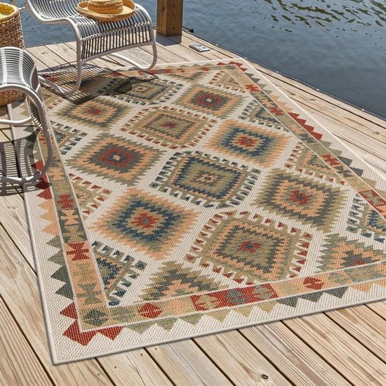 Tuintapijt Buiten - Terrastapijt Waterdicht - Buiten Leven - Antislip Onderkant - 200 X 300 cm - Geometrisch