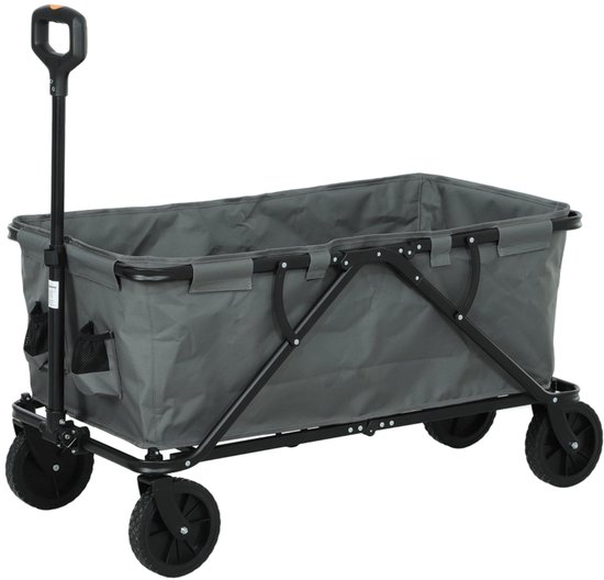 Tuinwagen - 120kg Draagvermogen - Opvouwbaar Transportwagen - Uitneembare Zeil - 160L - Donkergrijs van Merkloos