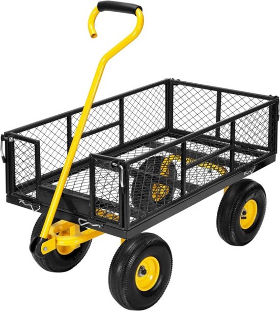 Tuinwagen, bolderkar met afneembare zijkanten, belastbaar tot 400 kg | Belastbare transportwagen van metaal met 180° draaibare handgreep voor tuin en outdoor