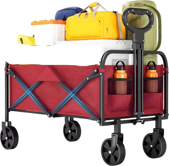 Tuinwagen - Bolderkar - Trolley - Handkar - Voor Camping, Strand & Boodschappen - Lichtgewicht - Rood van Merkloos