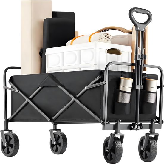 Tuinwagen - Bolderkar - Trolley - Handkar - Voor Camping, Strand & Boodschappen - Lichtgewicht - Zwart van Merkloos