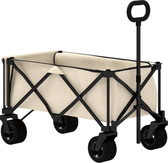 Tuinwagen - Max 100kg Draagvermogen - Opvouwbaar - Afneembaar Zeil - Handgreep & Wielen - 138L - Bollerwagen - Beige van Merkloos