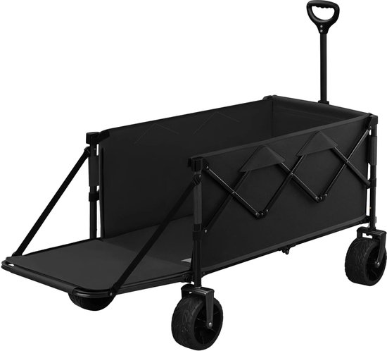 Tuinwagen opvouwbaar - 200L capaciteit, uitbreidbaar - Sterke stalen frame, rubberen wielen - B 52 x D 90 x H 102 cm - Zwart