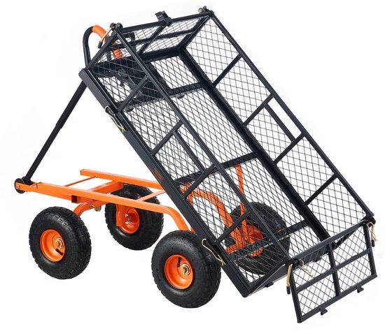 Tuinwagen - Relaxdays Bolderkar Luchtbanden - 400lbs - Transportkar Staal - Bolderwagen - Tuinkrukje - Duurzaam Metalen Frame - Zwart van Merkloos