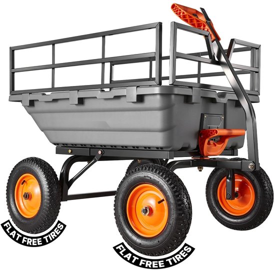 Tuinwagen - Transportkar en bolderkar met kantelfunctie - Draagvermogen 680 kg - 2-in-1 Kantelhendel - Handwagen voor tuin en erf - Voor planten, grond en oogst