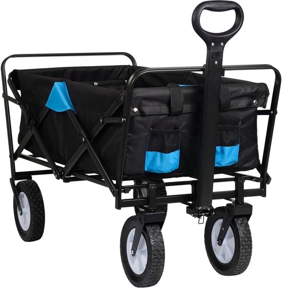 Tuinwagen - Tuinkar - Bolder - Transport - Strand - Heavy-duty - Plat- en - Hekwerkontwerp - 360° Draaibare Wielen - Voor Tuin - Erf - en Magazijn - Ergonomische Handgreep - Draagvermogen 80kg - Antraciet Turquoise van Merkloos