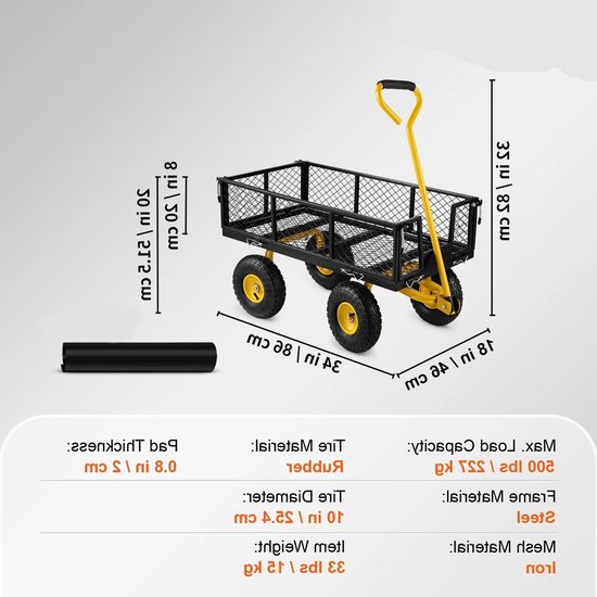 Tuinwagen - Tuinkar - Bolderkar - Strandkar - Verwijderbare Gaaswanden - Luchtbanden - Rubberen Handvat - Heavy-duty - 500 Lbs van Merkloos