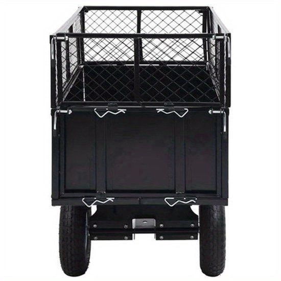 Tuinwagen - Tuinkar - Bolderkar - Transportkar - Tuintrolley - Stevig Stalen Frame - 150 kg Draagkracht - Opblaasbare All-Terrain Wielen - Grote Laadbak 130x52x87 cm - Zwart