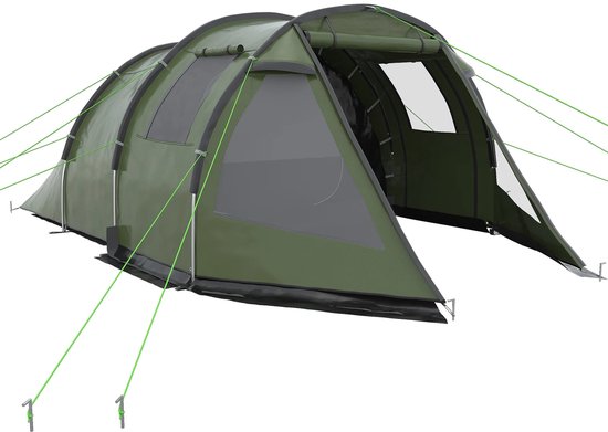 Tunnel Tent - 3 tot 4 Personen - Waterdicht & UV-bestendig - Grote Ruimte - 475x264x172 cm - Groen - Ventilatieramen - Outdoor Kampeertent van Merkloos