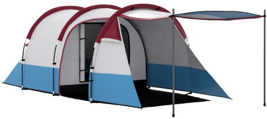 Tunnel tent voor 3 personen, 2‑kamer kampeertent met voorruimte en lichthaak, wind‑ en waterdicht (2000mm), pop‑up tent rood met draagtas