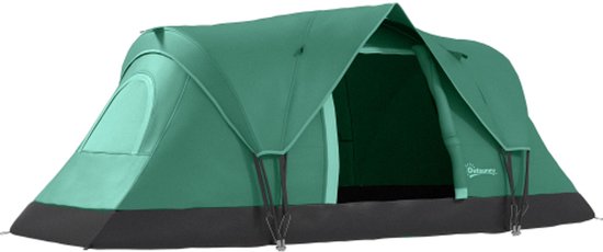 Tunnelkampeertent voor 5‑6 personen met haringen, koepeltent, polyester legergroen‑zwart, 4,55 x 2,3 x 1,8 m