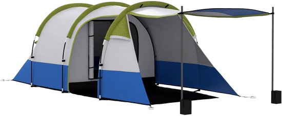 Tunneltent - Familietent 3 persoons - Kampeertent met drie ingangen - Waterdicht - Groen van Merkloos