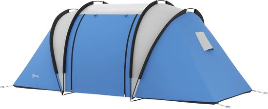 Tunneltent - Familietent 4-5 persoons - Licht waterafstotende kampeertent - 3 kamers met zijdeurraam - Blauw van Merkloos