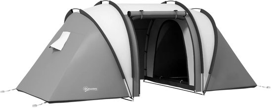 Tunneltent - Familietent 4-5 persoons - Licht waterafstotende kampeertent - 3 kamers met zijdeurraam - Grijs van Merkloos