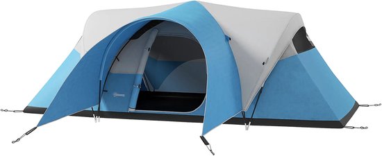 Tunneltent - Familietent 5-6 persoons - Kampeertent met luifel - Waterdicht - Blauw van Merkloos