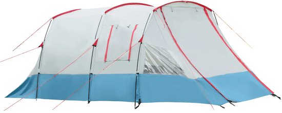 Tunneltent - Familietent 6-8 persoons - Kampeertent met lampenhaak en draagtas- 2 kamers - Blauw van Merkloos