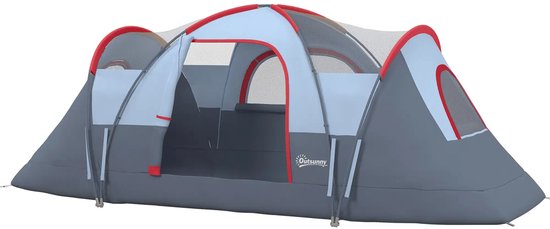 Tunneltent - Kampeertent - Familietent 5-6 persoons - Met ingangsraam en pakzak - Lichtgrijs van Merkloos