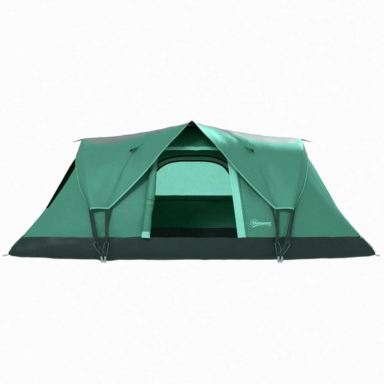 Tunneltent - Kampeertent - Familietent 5-6 persoons - Met lampenhaak en zijvakken - Groen/zwart van Merkloos
