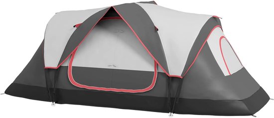 Tunneltent - Kampeertent met regenhoes - Familietent 6-8 persoons - 2 kamers - Grijs van Merkloos