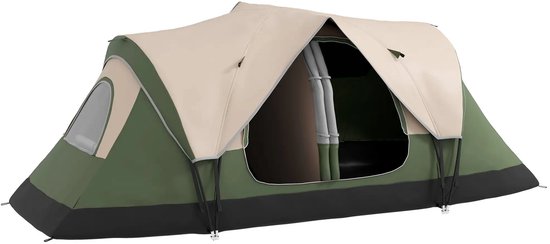 Tunneltent - Kampeertent met regenhoes - Familietent 6-8 persoons - 2 kamers - Groen van Merkloos