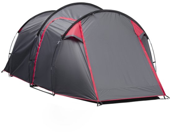 Tunneltent voor 2-3 Personen - 190T Campingtent met Haringen - Glasvezel & Polyester - Donkergrijs - 426 x 206 x 154 cm - voor Outdoor Avonturen