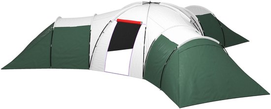Tunnelzelt - 615x615x225cm Familietent - 4 Kamers - Waterdicht En Lichtgewicht - Voor Camping En Outdoor - Groen van Merkloos