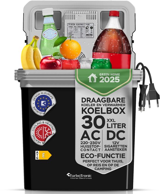 TurboTronic EC30 Elektrische Koelbox voor Auto en Camping - Koelbox Elektrisch met Verwarmingsfunctie - 12v 230 Volt - 30L - Zwart van TurboTronic