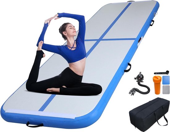 Turnmat Airtrack - Sport en fitnessmat - Veelzijdig trainen thuis - Antislip en duurzaam - Keuze uit 2-6 meter - Grijsblauw
