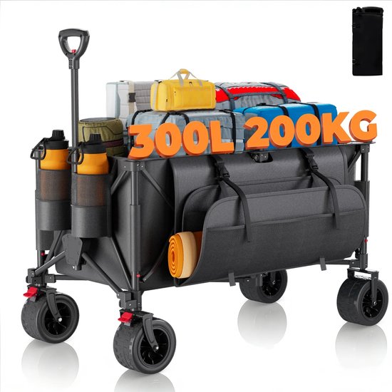 Turold Bolderkar - Bolderkar Opvouwbaar - Transportkar - Bolderwagen - 300L, 200Kg, Opvouwbaar, 360 Graden Zwenkbare Vaste Wielen