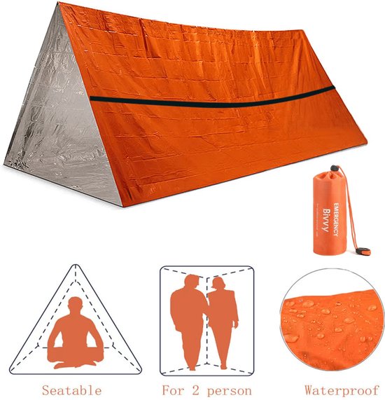 Twee-persoons noodtent - Survivalaccessoires - Noodpakket Tent - Noodrantsoen - Buitenactiviteiten - Thermo Tent - Oranje van INNO TI.