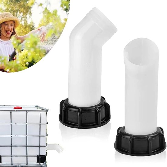 Twee S60x6-afvoermondstukken, adapter met klep, verlengbuis en mondstukken, universeel type, geschikt voor 1000L IBC-containers, waterdicht, eenvoudig te installeren.