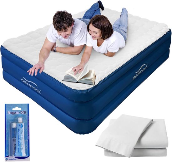 Tweepersoons Luchtbed 210 cm - Afritsbare Topmatras met Hoes en Reparatiekit - Opblaastijd 4 min