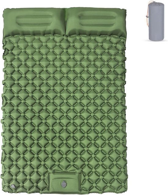 Tweepersoons Slaapmat - Dubbel Luchtbed - Kamperen en Reizen - Zelfopblazend Met Voetpomp - 190x120x5 cm - Groen