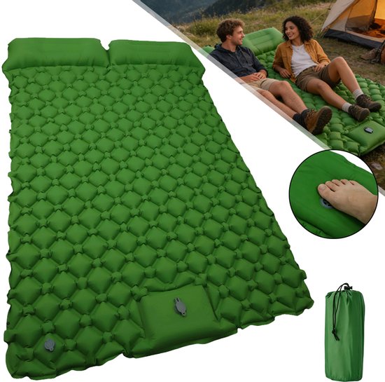 Tweepersoons Slaapmat - Zelfopblazende Slaapmat - Draagbaar Campingmatje Met Voetpomp - Slaapmat Voor Backpacken/Wandelen/Reizen van Tweepersoons.